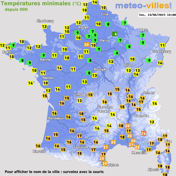 Température minimum pour le 19/06/2015 à 1812