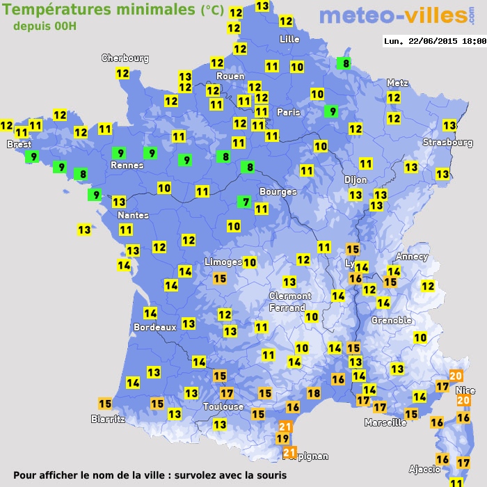 Température minimum pour le 22/06/2015 à 1812