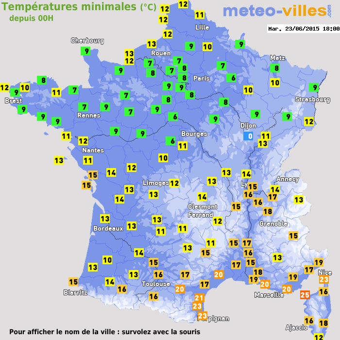 Température minimum pour le 23/06/2015 à 1812