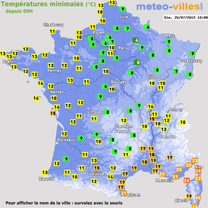 Température minimum pour le 26/07/2015 à 1812