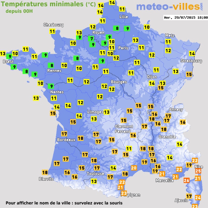 Température minimum pour le 29/07/2015 à 1812