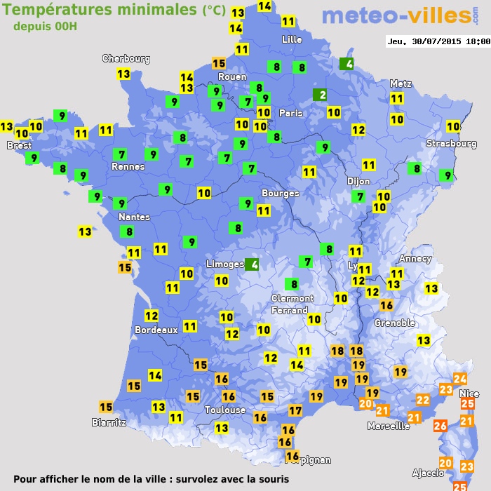 Température minimum pour le 30/07/2015 à 1812