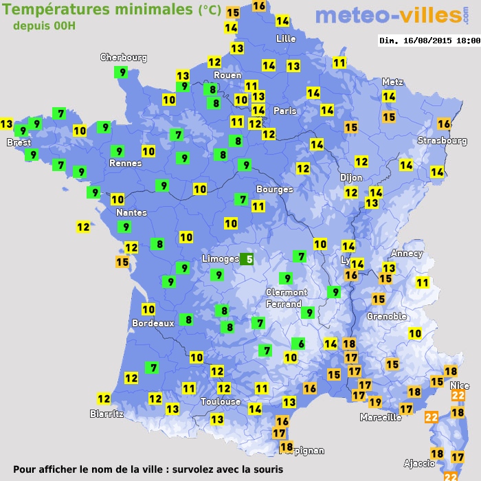 Température minimum pour le 16/08/2015 à 1812