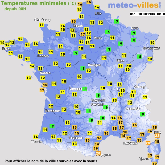 Température minimum pour le 19/08/2015 à 1812