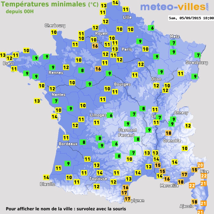 Température minimum pour le 05/09/2015 à 1812