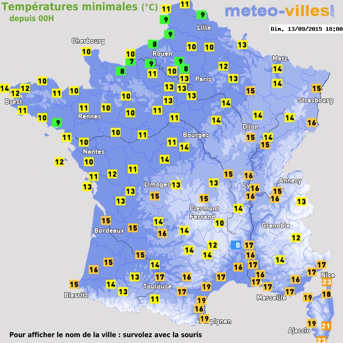 Température minimum pour le 13/09/2015 à 1812