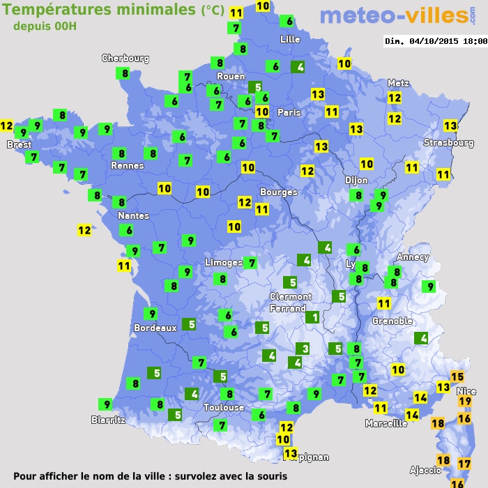 Température minimum pour le 04/10/2015 à 1812