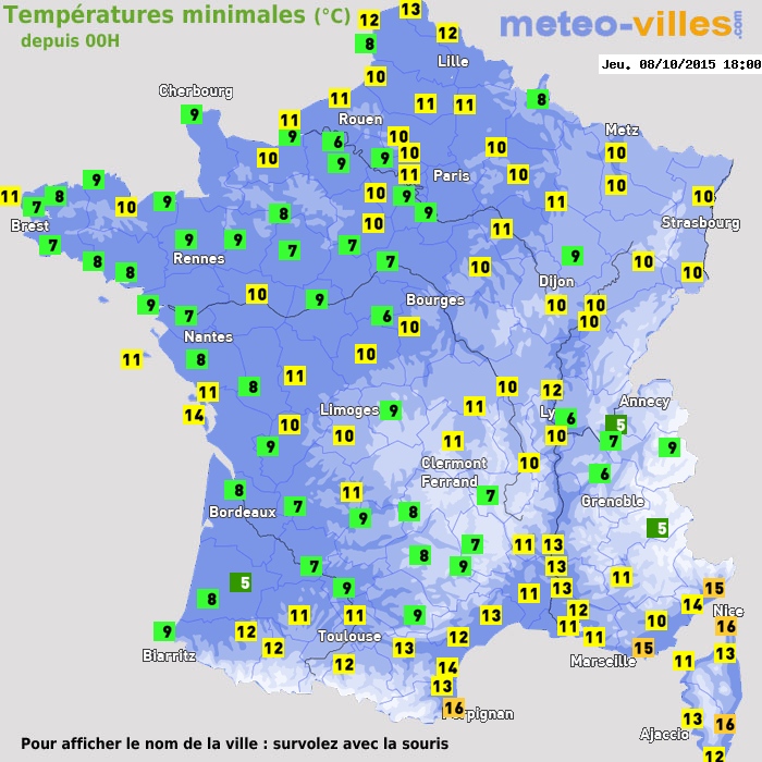 Température minimum pour le 08/10/2015 à 1812