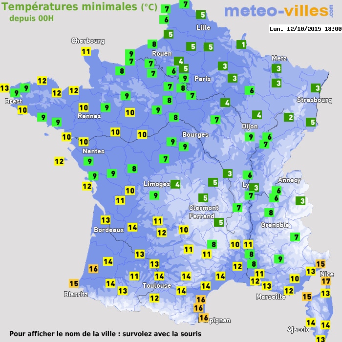 Température minimum pour le 12/10/2015 à 1812
