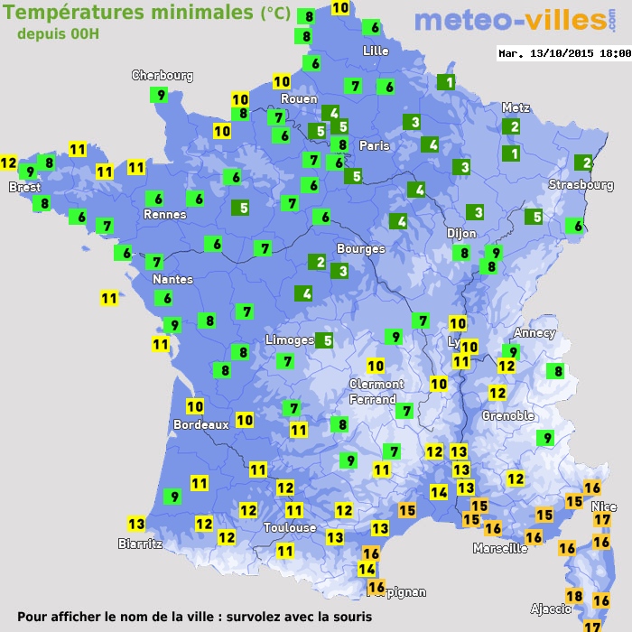 Température minimum pour le 13/10/2015 à 1812