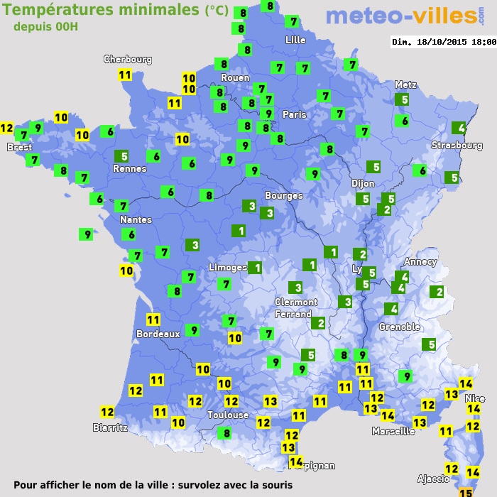 Température minimum pour le 18/10/2015 à 1812