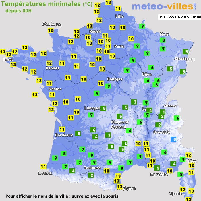 Température minimum pour le 22/10/2015 à 1812