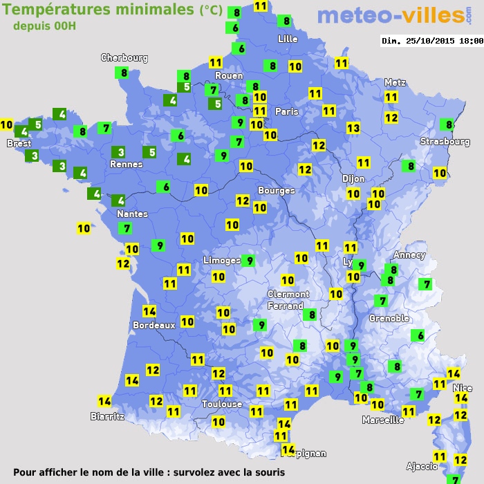 Température minimum pour le 25/10/2015 à 1812