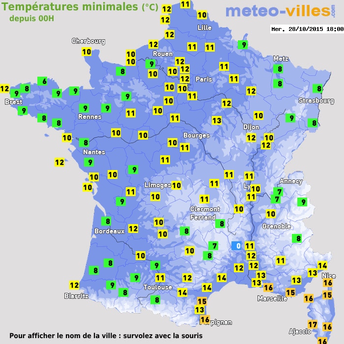 Température minimum pour le 28/10/2015 à 1812