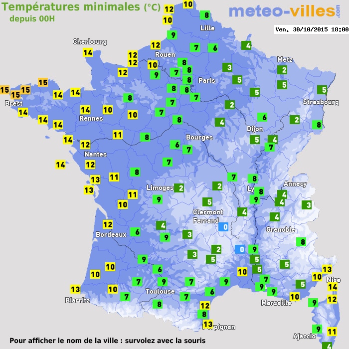 Température minimum pour le 30/10/2015 à 1812