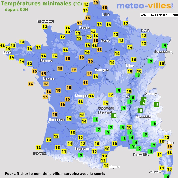 Température minimum pour le 06/11/2015 à 1812