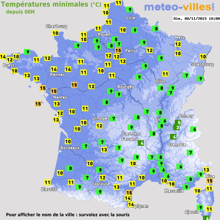 Température minimum pour le 08/11/2015 à 1812