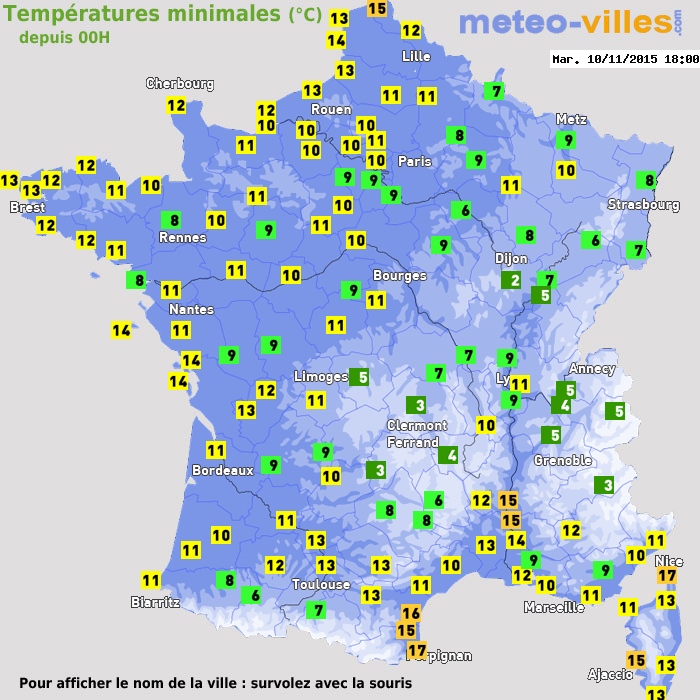 Température minimum pour le 10/11/2015 à 1812