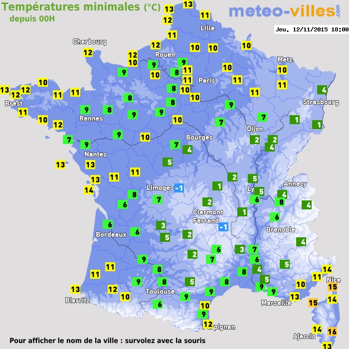 Température minimum pour le 12/11/2015 à 1812