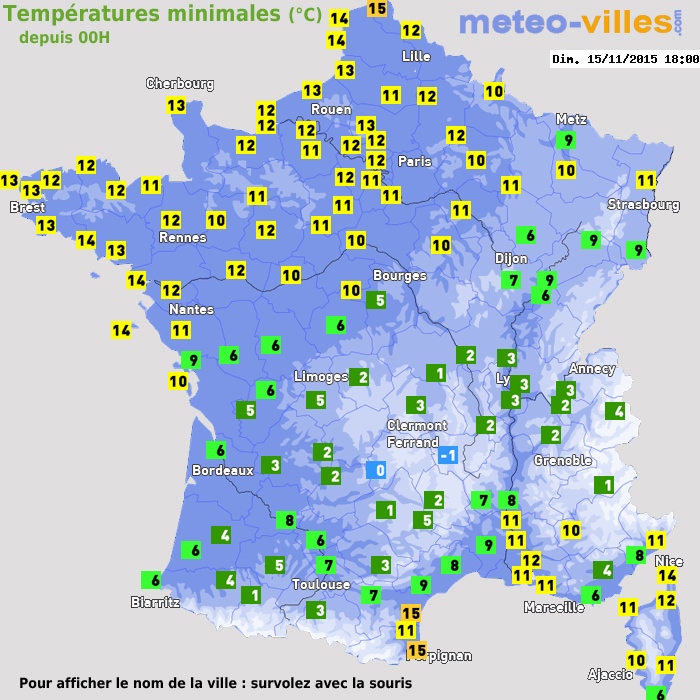 Température minimum pour le 15/11/2015 à 1812