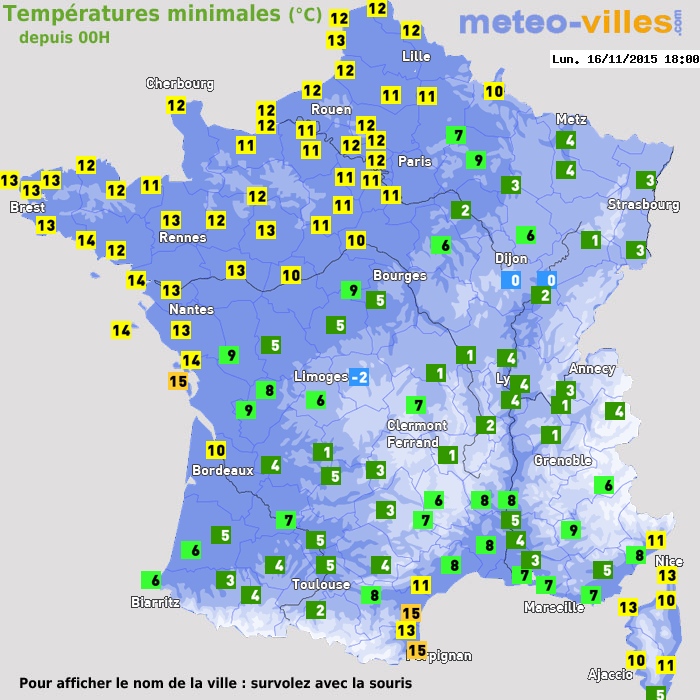 Température minimum pour le 16/11/2015 à 1812