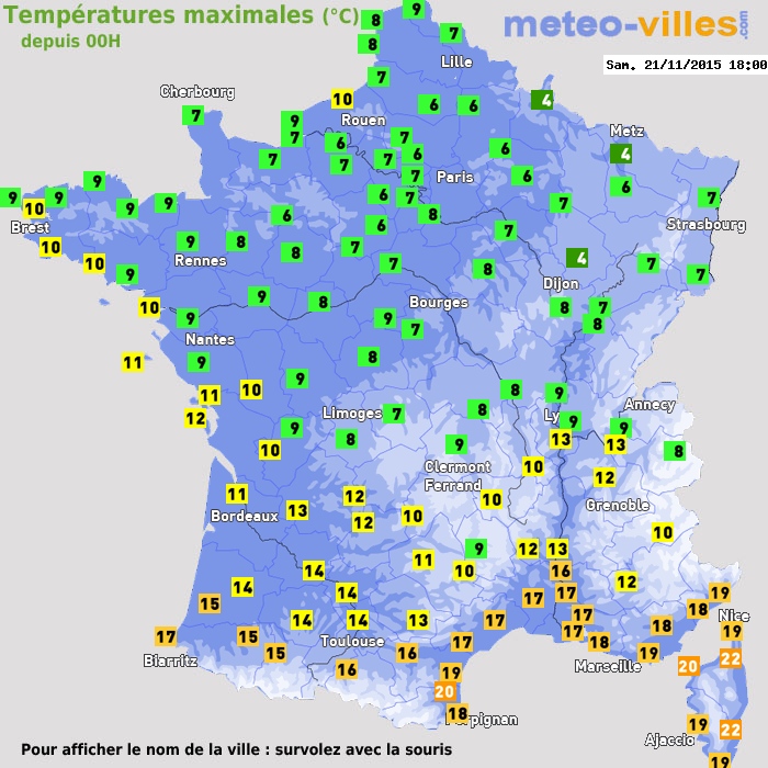 Température maximum pour le 21/11/2015 à 1812