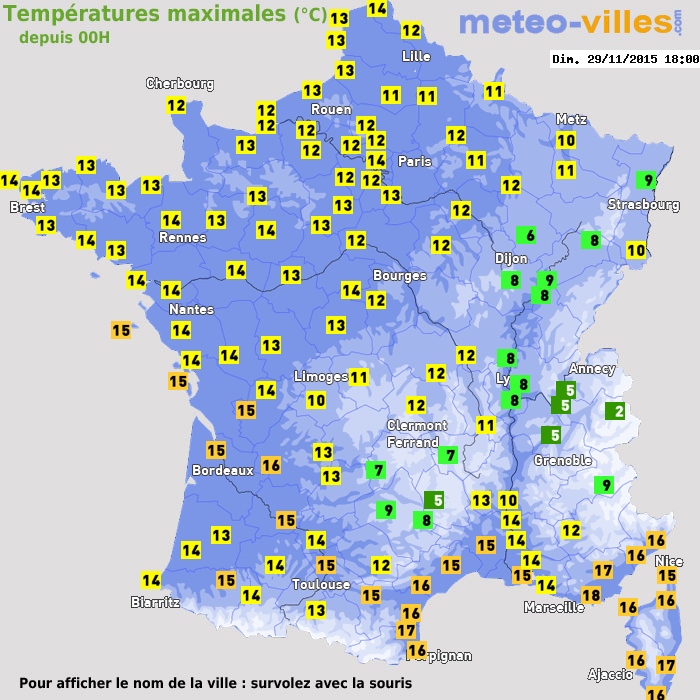 Température maximum pour le 29/11/2015 à 1812