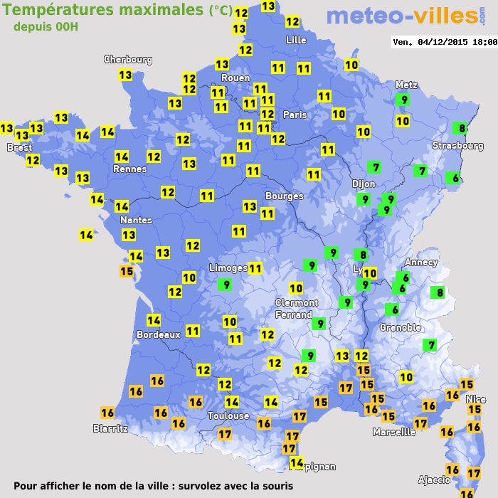 Température maximum pour le 04/12/2015 à 1812