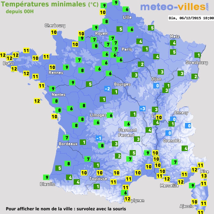 Température minimum pour le 06/12/2015 à 1812