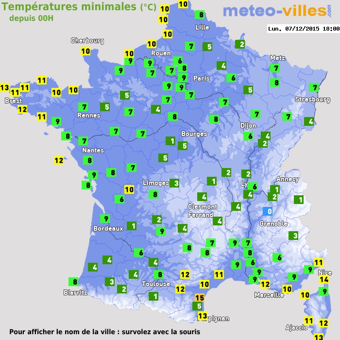 Température minimum pour le 07/12/2015 à 1812