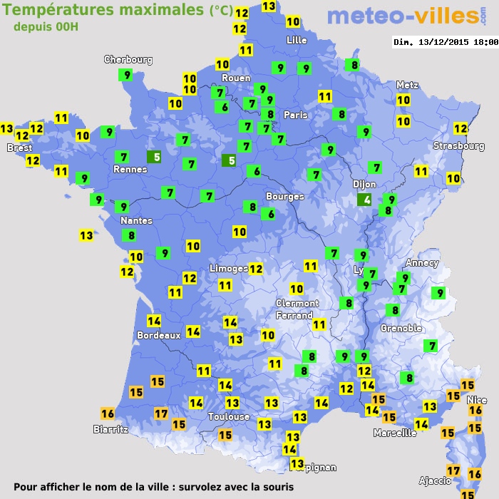 Température maximum pour le 13/12/2015 à 1812