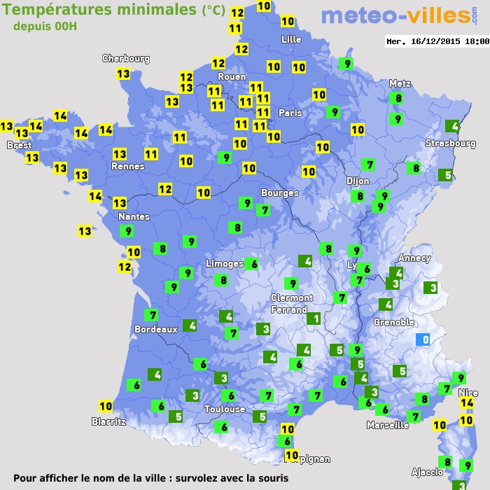 Température minimum pour le 16/12/2015 à 1812