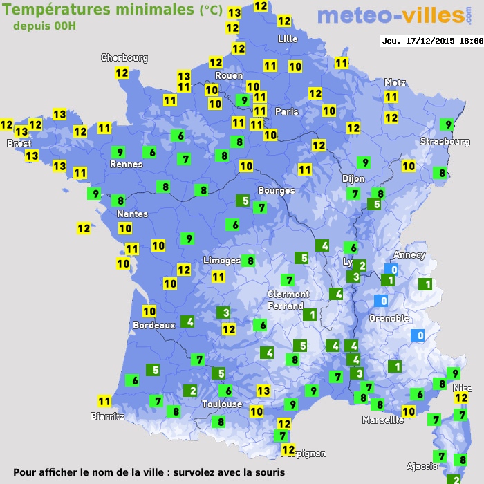 Température minimum pour le 17/12/2015 à 1812
