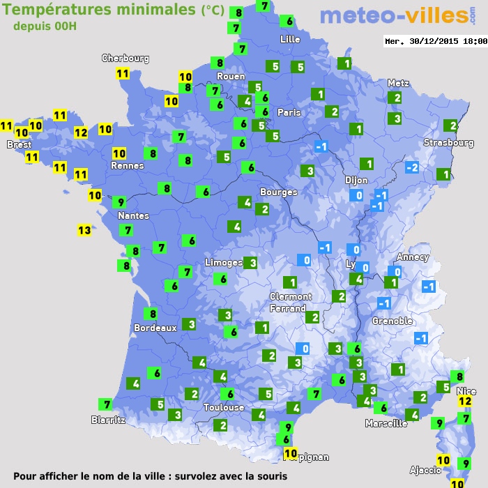 Température minimum pour le 30/12/2015 à 1812