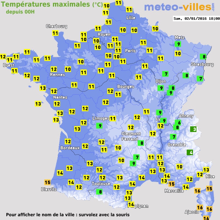 Température maximum pour le 02/01/2016 à 1812