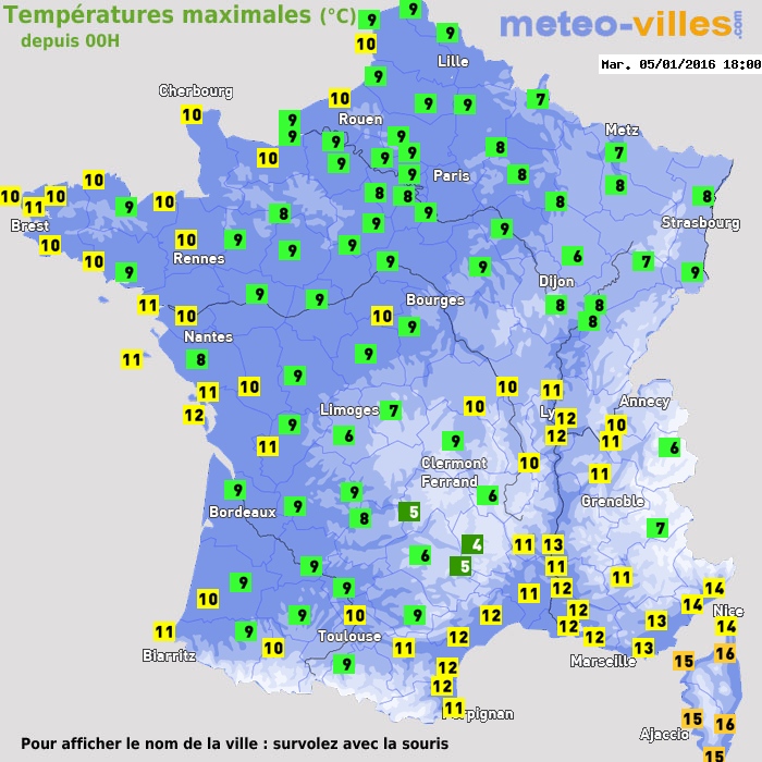 Température maximum pour le 05/01/2016 à 1812