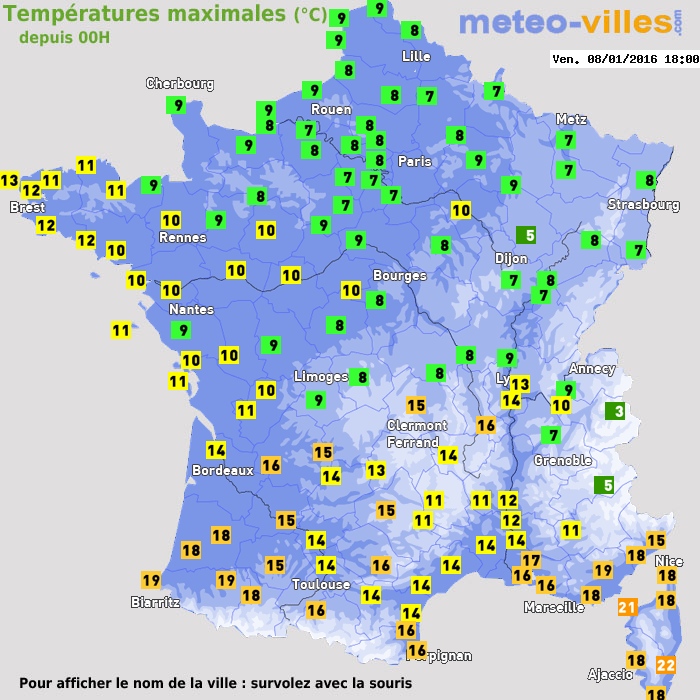 Température maximum pour le 08/01/2016 à 1812