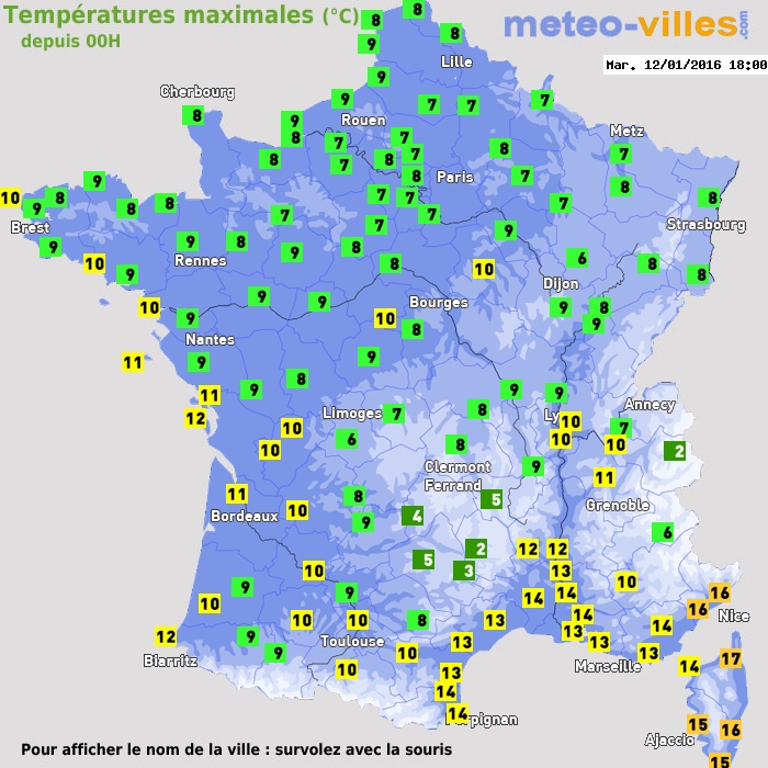 Température maximum pour le 12/01/2016 à 1812