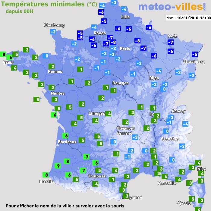 Température minimum pour le 19/01/2016 à 1812
