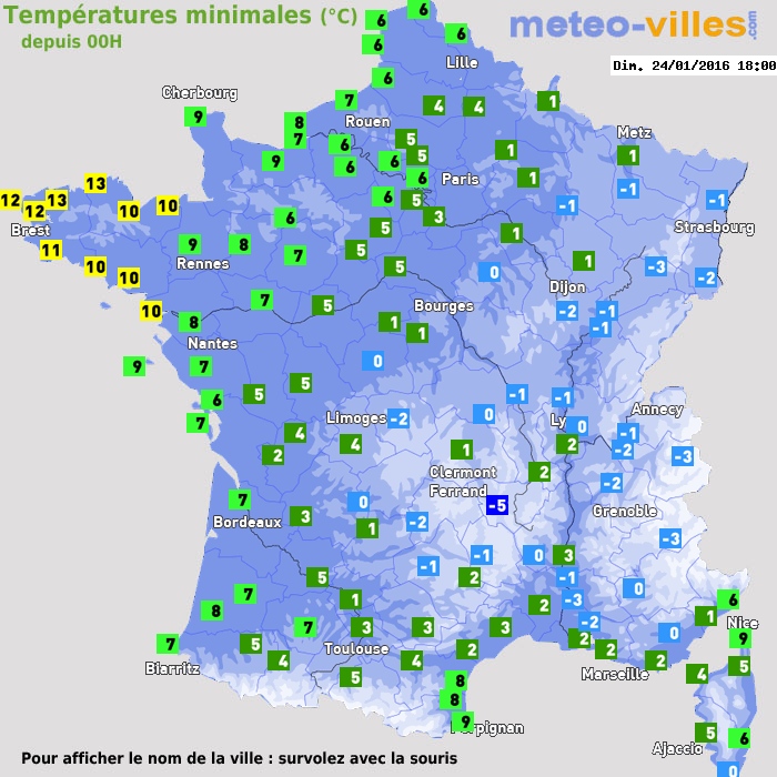 Température minimum pour le 24/01/2016 à 1812
