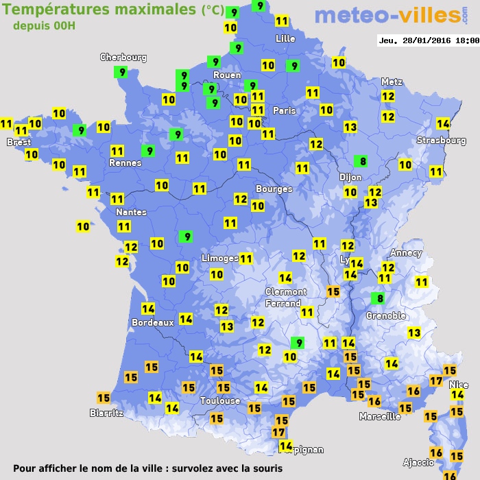 Température maximum pour le 28/01/2016 à 1812