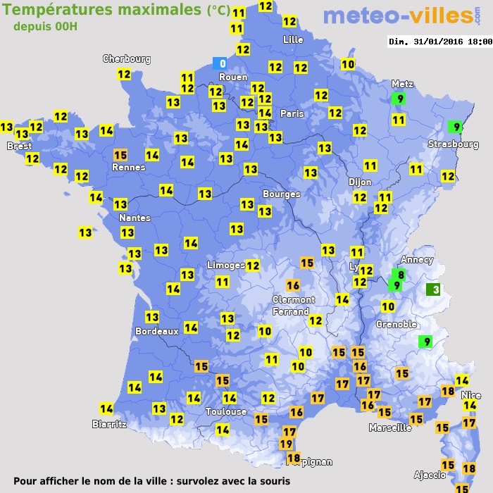 Température maximum pour le 31/01/2016 à 1812