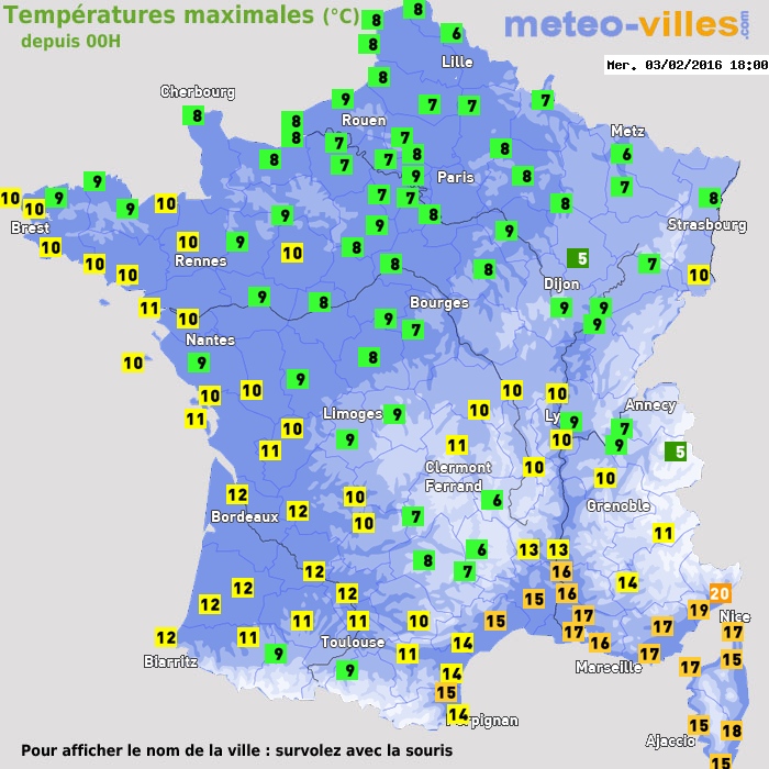 Température maximum pour le 03/02/2016 à 1812