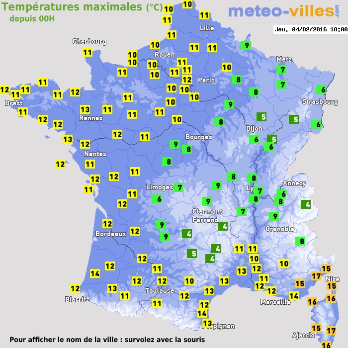 Température maximum pour le 04/02/2016 à 1812