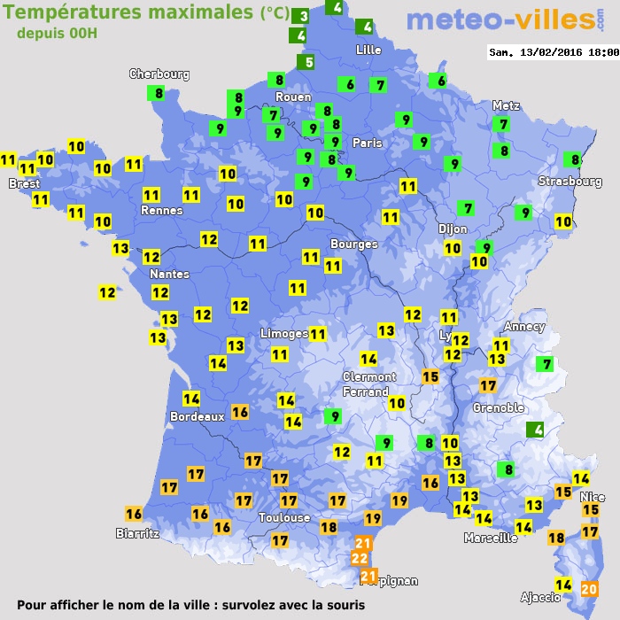 Température maximum pour le 13/02/2016 à 1812