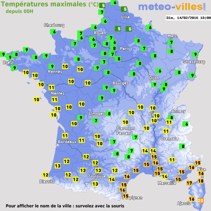 Température maximum pour le 14/02/2016 à 1812