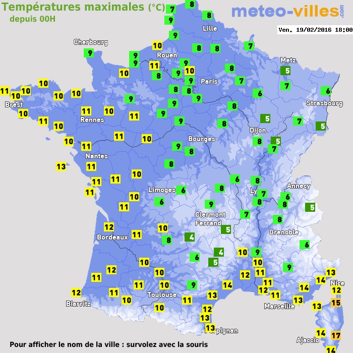 Température maximum pour le 19/02/2016 à 1812