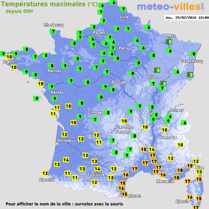 Température maximum pour le 25/02/2016 à 1812