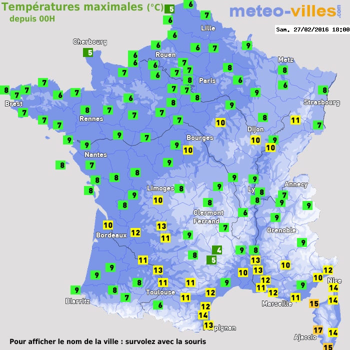 Température maximum pour le 27/02/2016 à 1812
