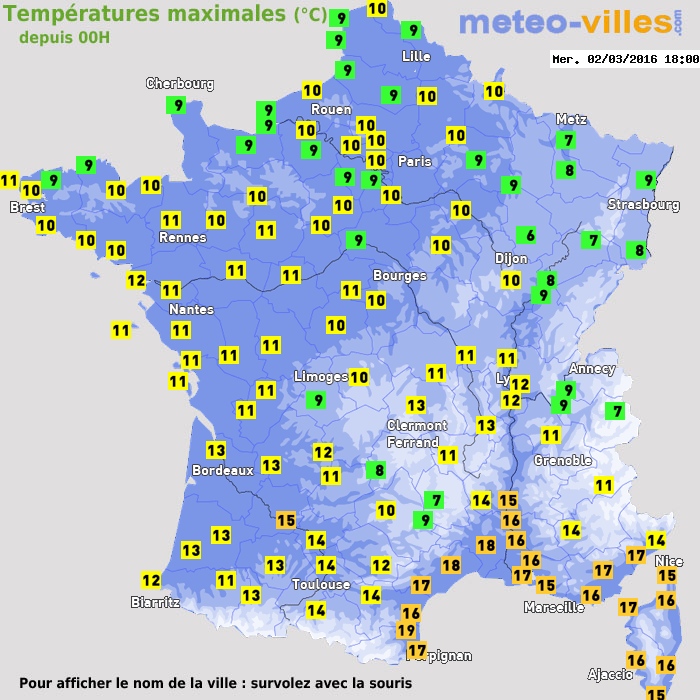 Température maximum pour le 02/03/2016 à 1812